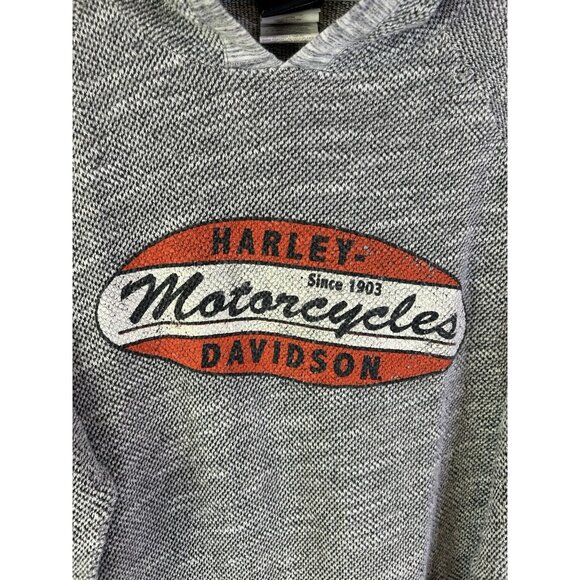 VTG 90s Harley Davidson Spell Out Shield Lightweight Hooded Sweatshirt - Picture 3 of 7